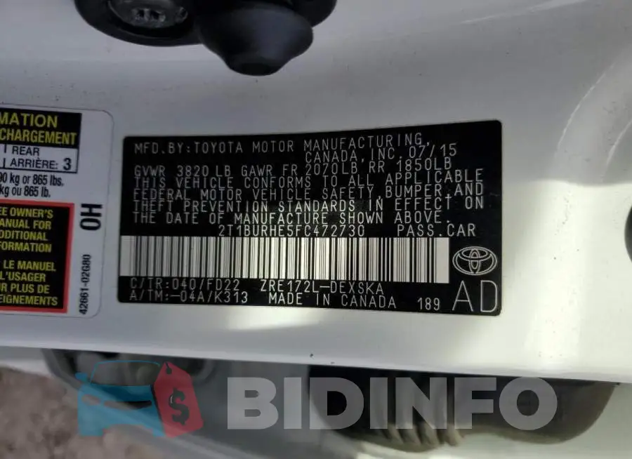 2T1BURHE5FC472730 Photo# 12