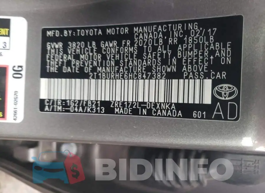 2T1BURHE6HC847382 Photo# 13