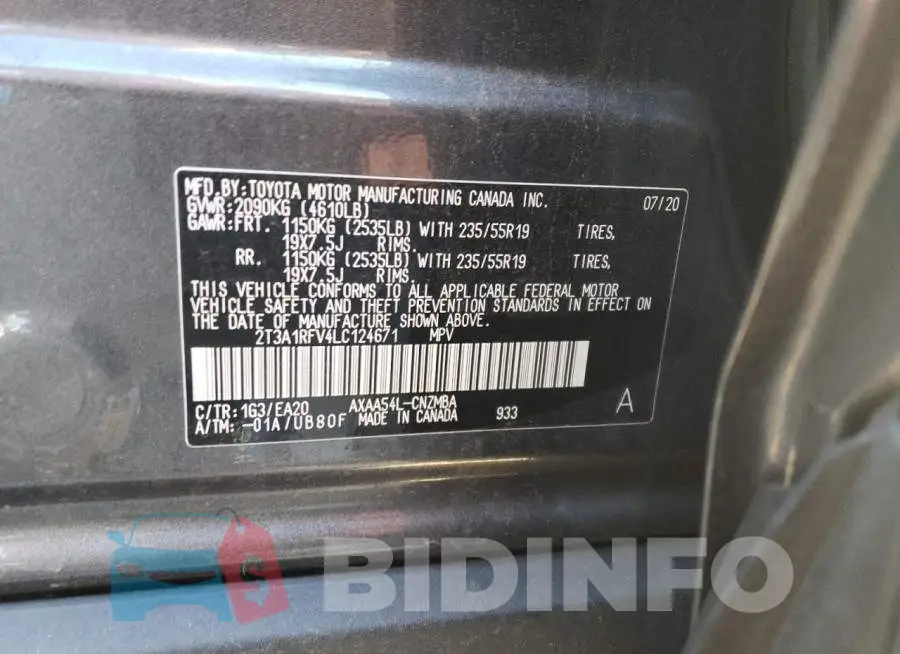 2T3A1RFV4LC124671 Photo# 14