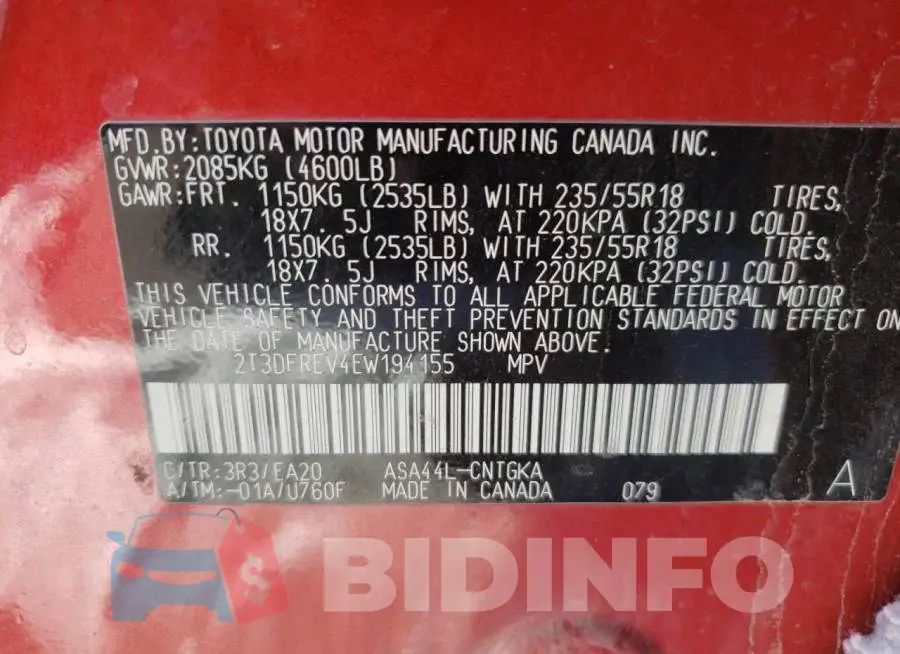 2T3DFREV4EW194155 Photo# 13