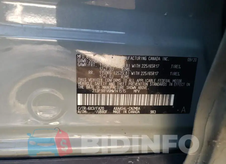2T3P1RFV6MW141515 Photo# 13