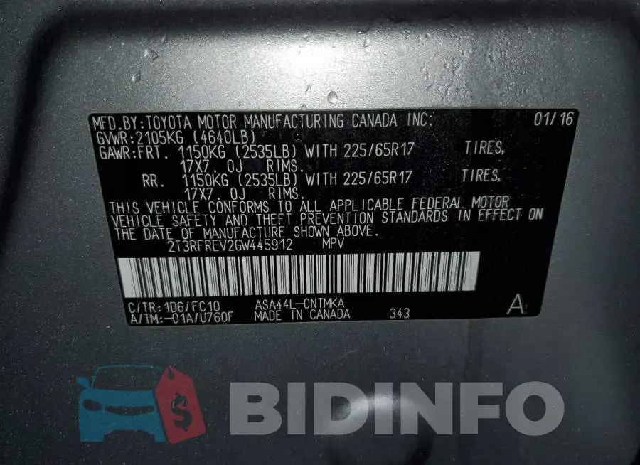 2T3RFREV2GW445912 Photo# 13