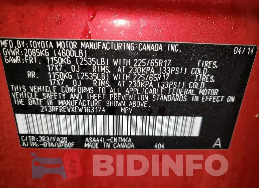 2T3RFREVXEW163174 Photo# 13