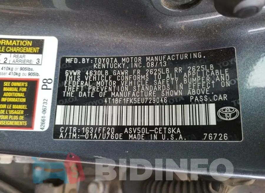 4T1BF1FK5EU729046 Photo# 12