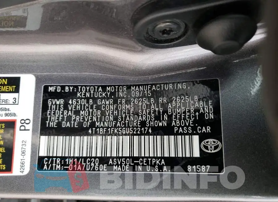 4T1BF1FK5GU522174 Photo# 12