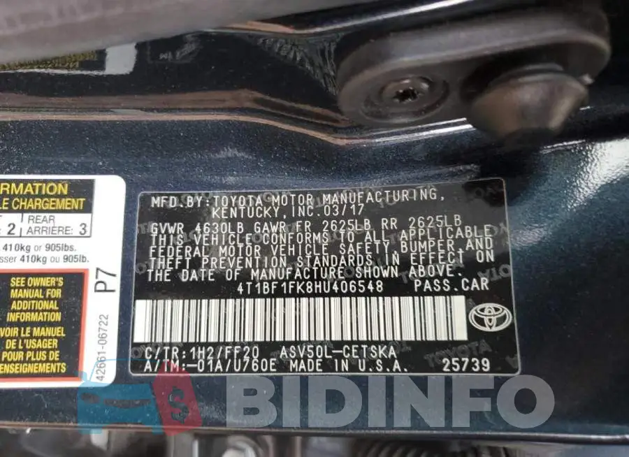 4T1BF1FK8HU406548 Photo# 12