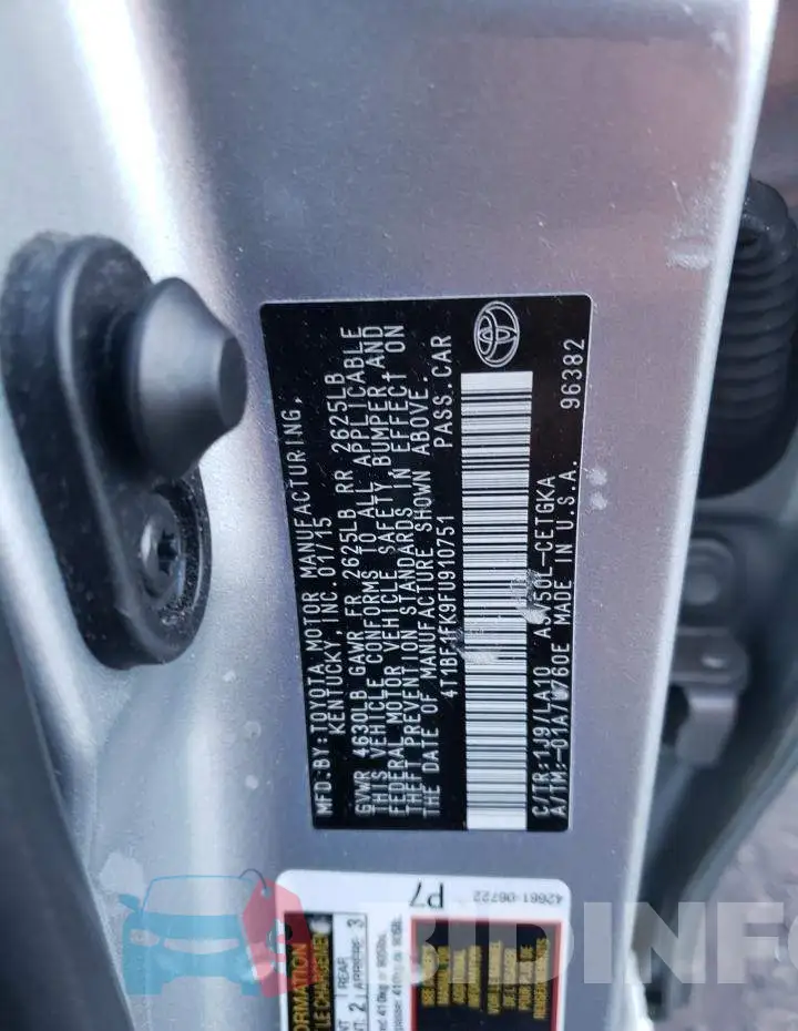 4T1BF1FK9FU910751 Photo# 12