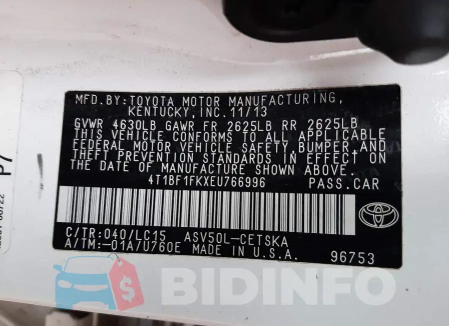 4T1BF1FKXEU766996 Photo# 13