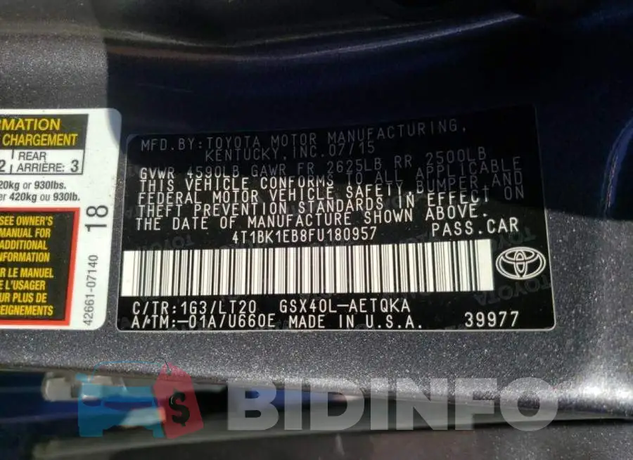 4T1BK1EB8FU180957 Photo# 12