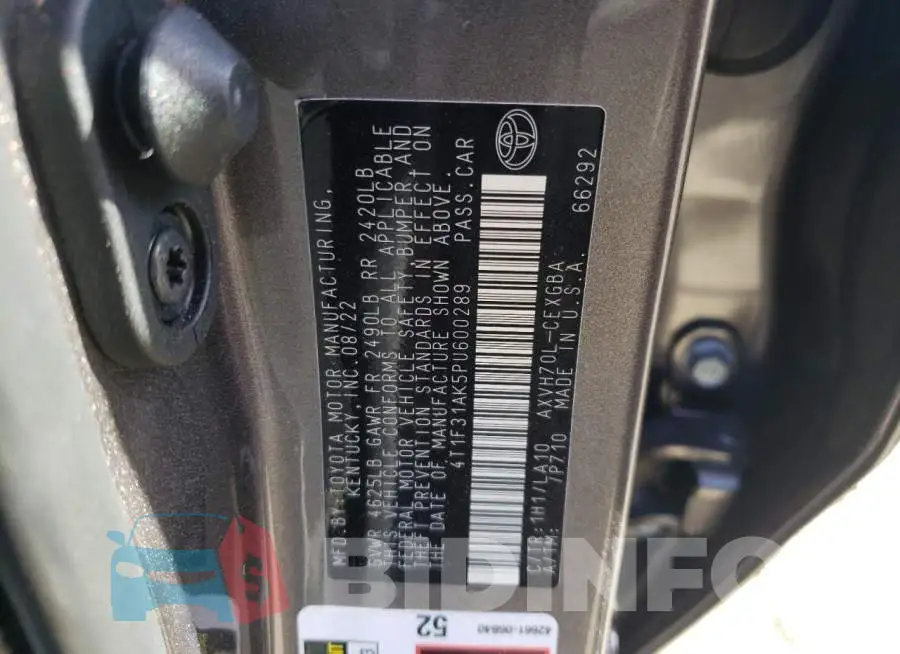 4T1F31AK5PU600289 Photo# 12