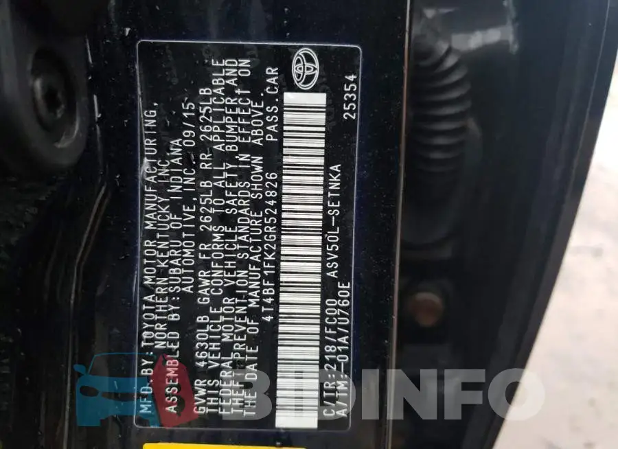 4T4BF1FK2GR524826 Photo# 12