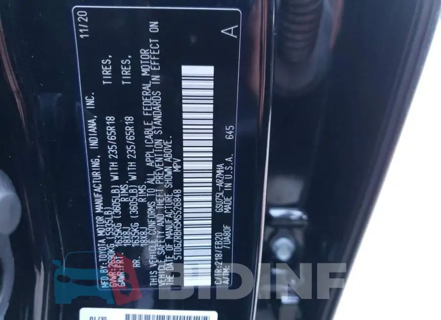5TDGZRBH5MS526848 Photo# 13