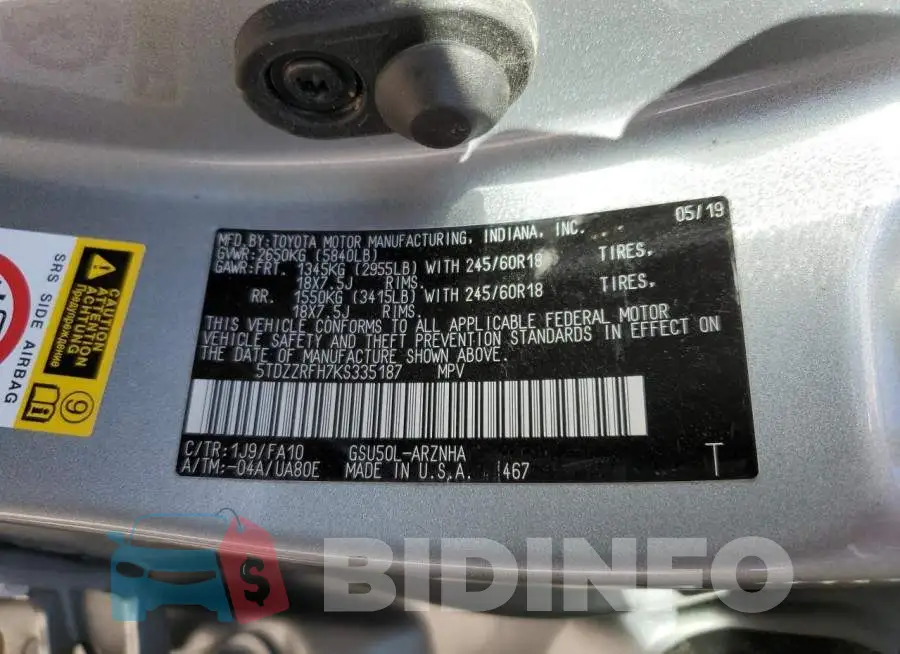 5TDZZRFH7KS335187 Photo# 12