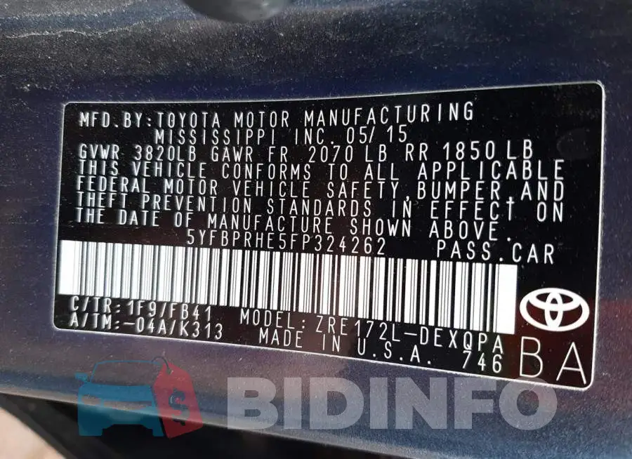 5YFBPRHE5FP324262 Photo# 12