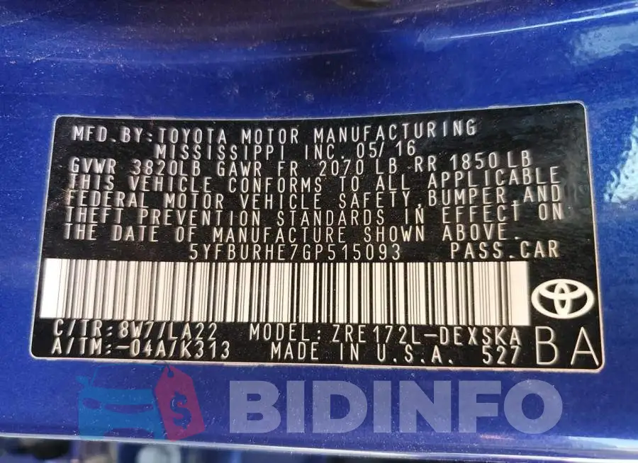 5YFBURHE7GP515093 Photo# 13