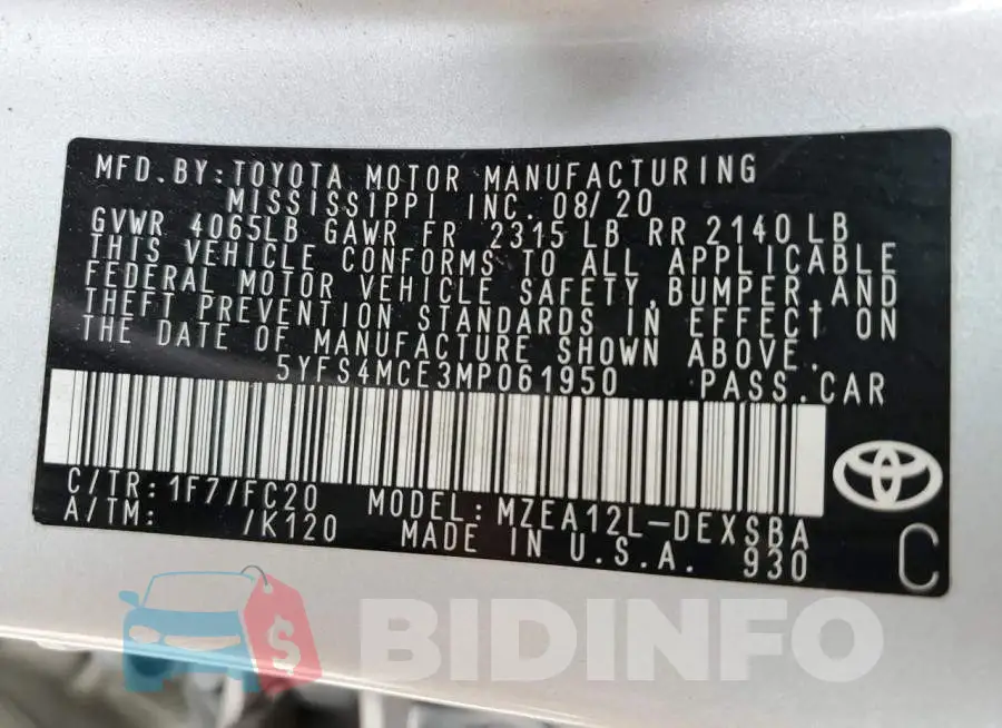 5YFS4MCE3MP061950 Photo# 10