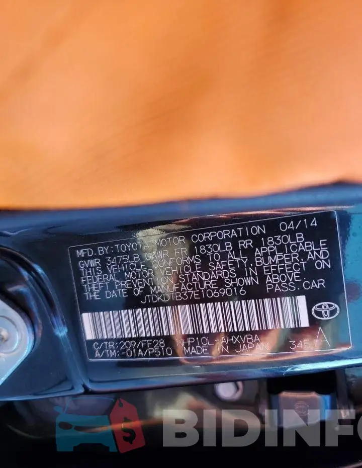 JTDKDTB37E1069016 Photo# 12