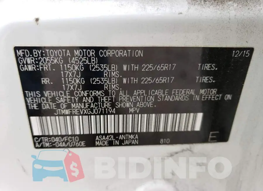 JTMWFREVXGJ071194 Photo# 12