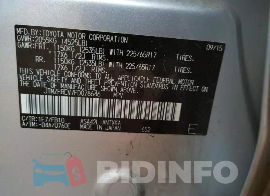 JTMZFREV7FD078646 Photo# 12
