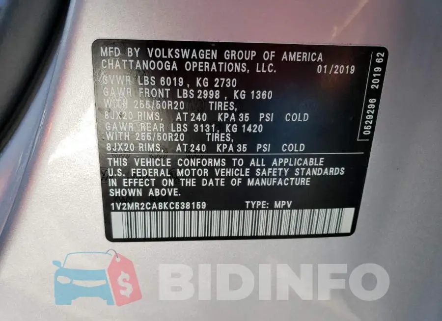 1V2MR2CA8KC538159 Photo# 14
