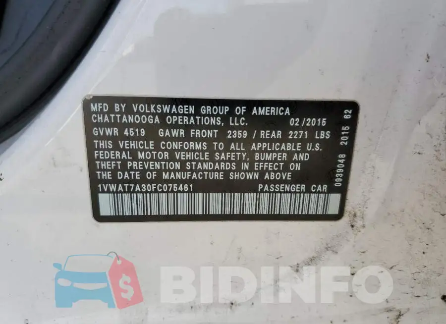 1VWAT7A30FC075461 Photo# 10