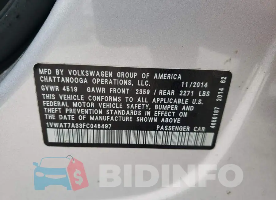 1VWAT7A33FC045497 Photo# 12