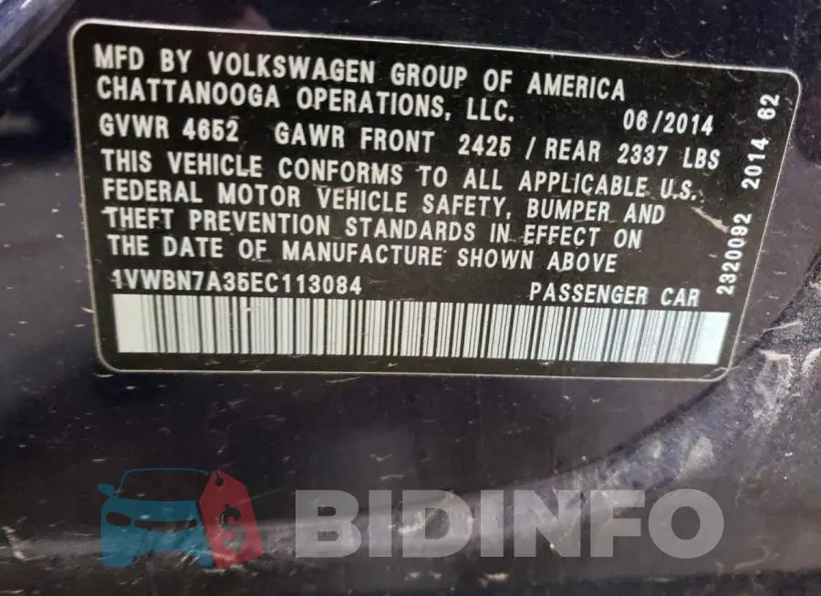 1VWBN7A35EC113084 Photo# 12
