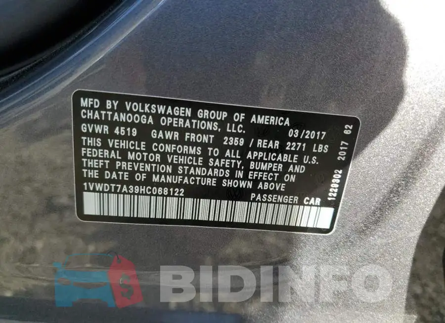 1VWDT7A39HC068122 Photo# 12