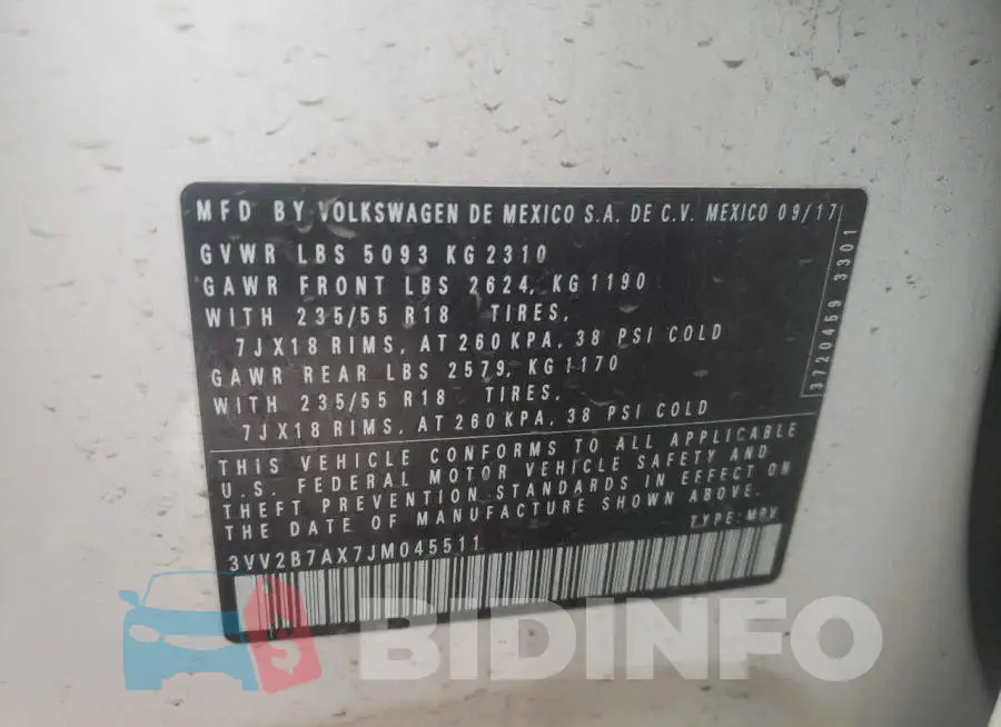 3VV2B7AX7JM045511 Photo# 13