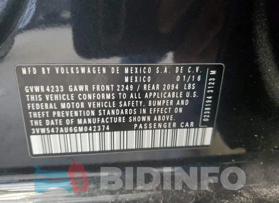 3VW547AU6GM042374 Photo# 12