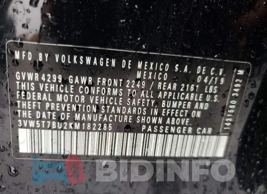 3VW5T7BU2KM182285 Photo# 10