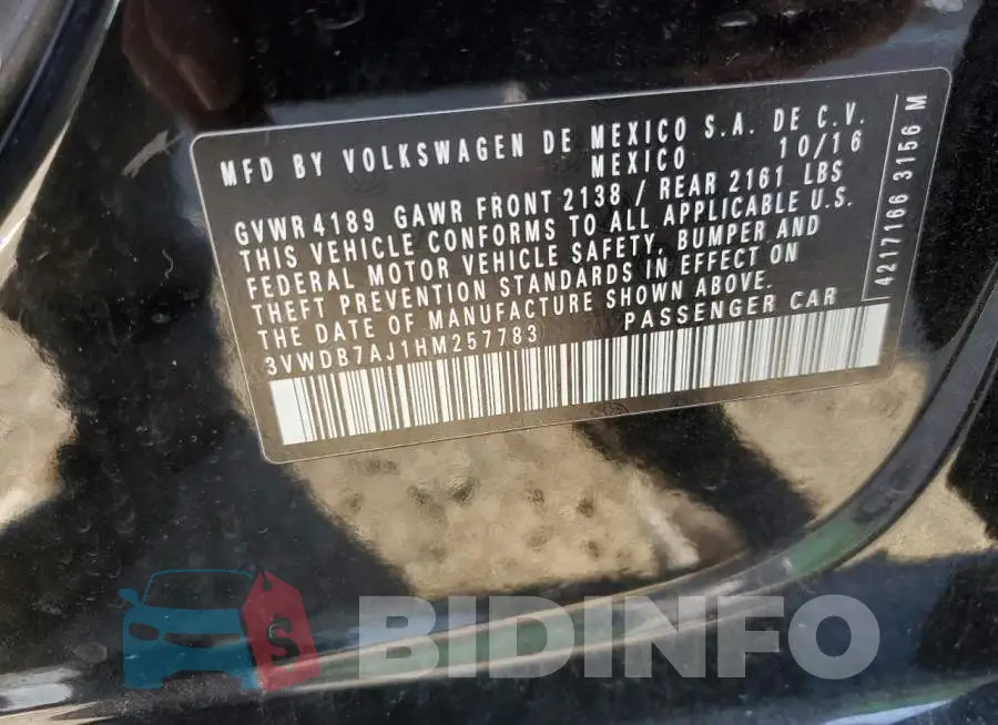 3VWDB7AJ1HM257783 Photo# 12
