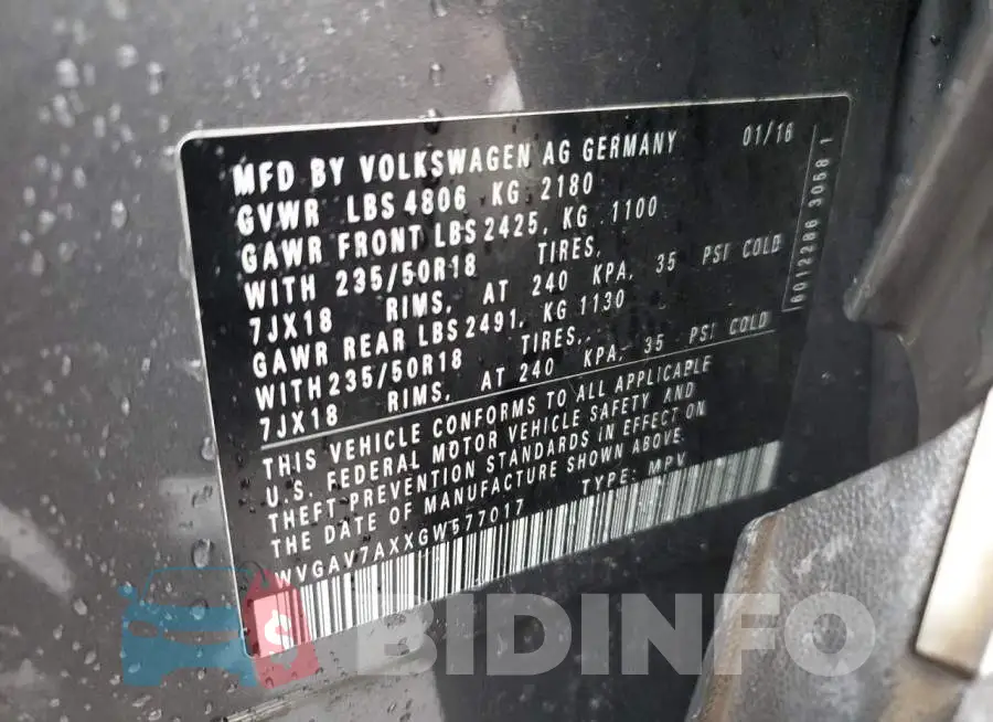 WVGAV7AXXGW577017 Photo# 12