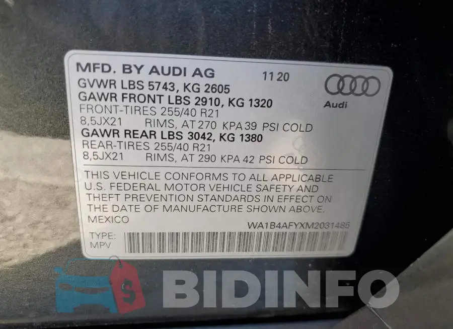 WA1B4AFYXM2031485 Photo# 14