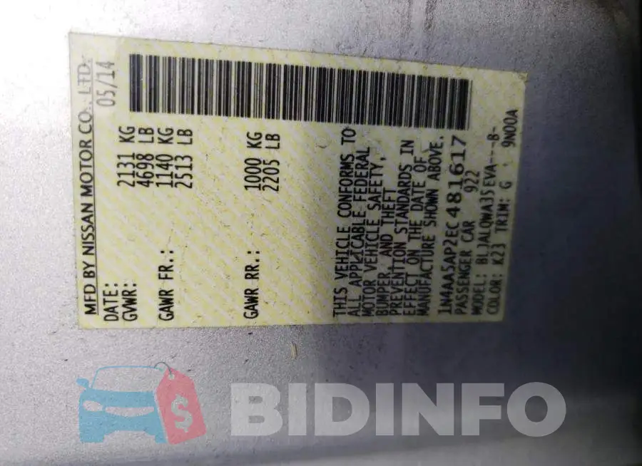 1N4AA5AP2EC481617 Photo# 13