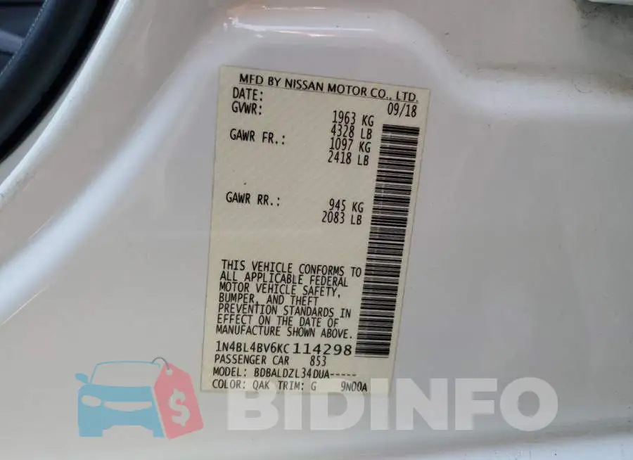 1N4BL4BV6KC114298 Photo# 12