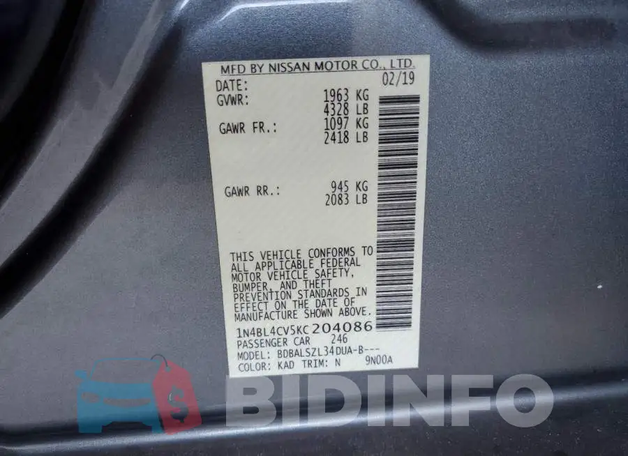 1N4BL4CV5KC204086 Photo# 12