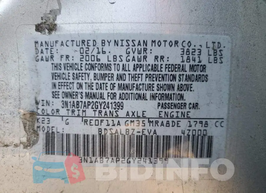 3N1AB7AP2GY241399 Photo# 12