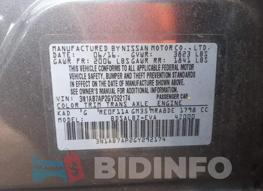 3N1AB7AP2GY292174 Photo# 13