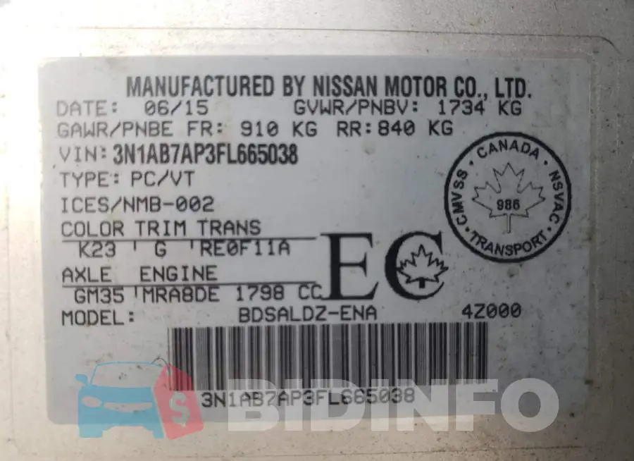 3N1AB7AP3FL665038 Photo# 10