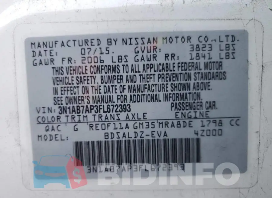 3N1AB7AP3FL672393 Photo# 12