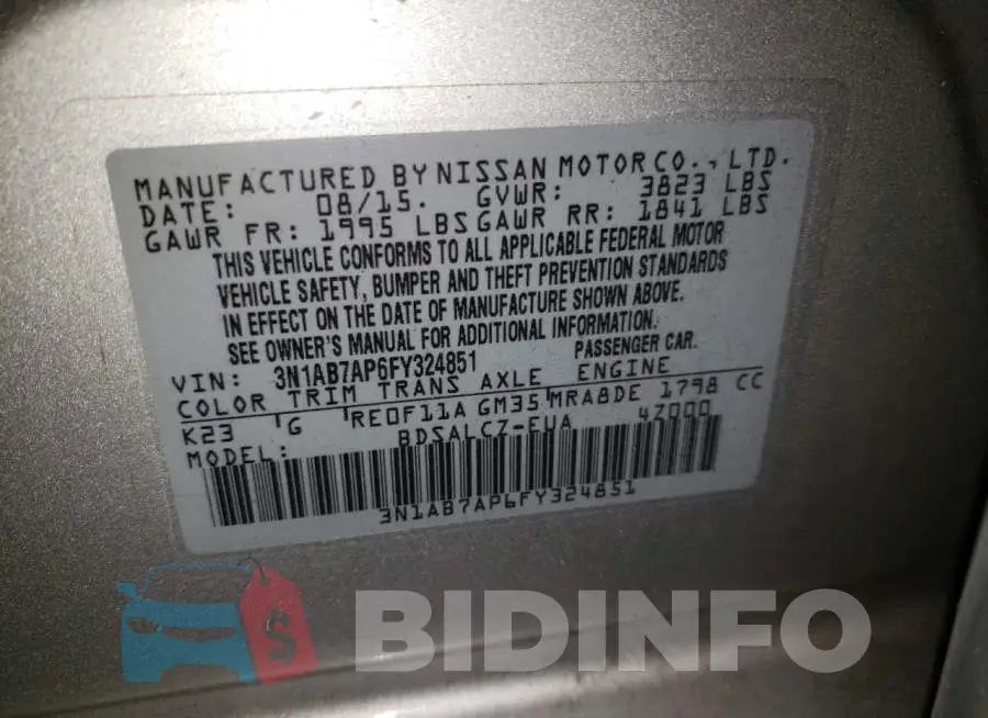 3N1AB7AP6FY324851 Photo# 12