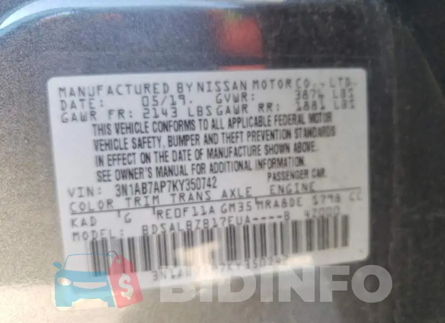 3N1AB7AP7KY350742 Photo# 12