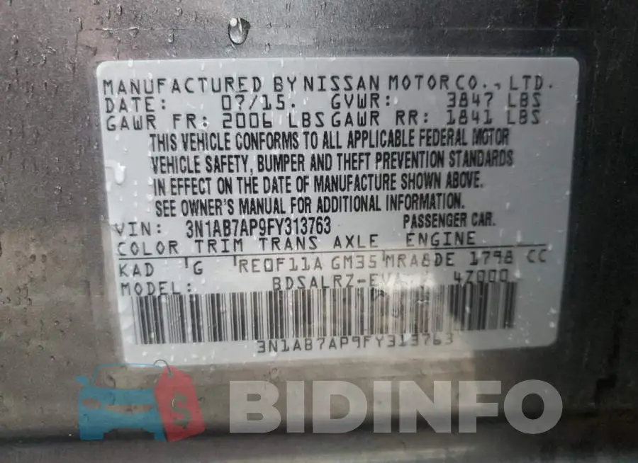 3N1AB7AP9FY313763 Photo# 12