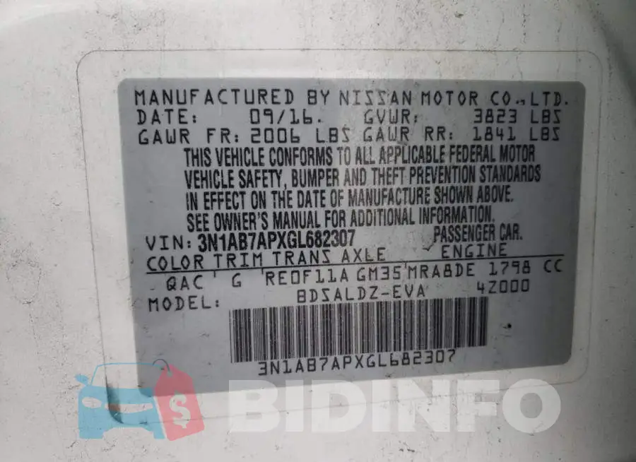 3N1AB7APXGL682307 Photo# 13