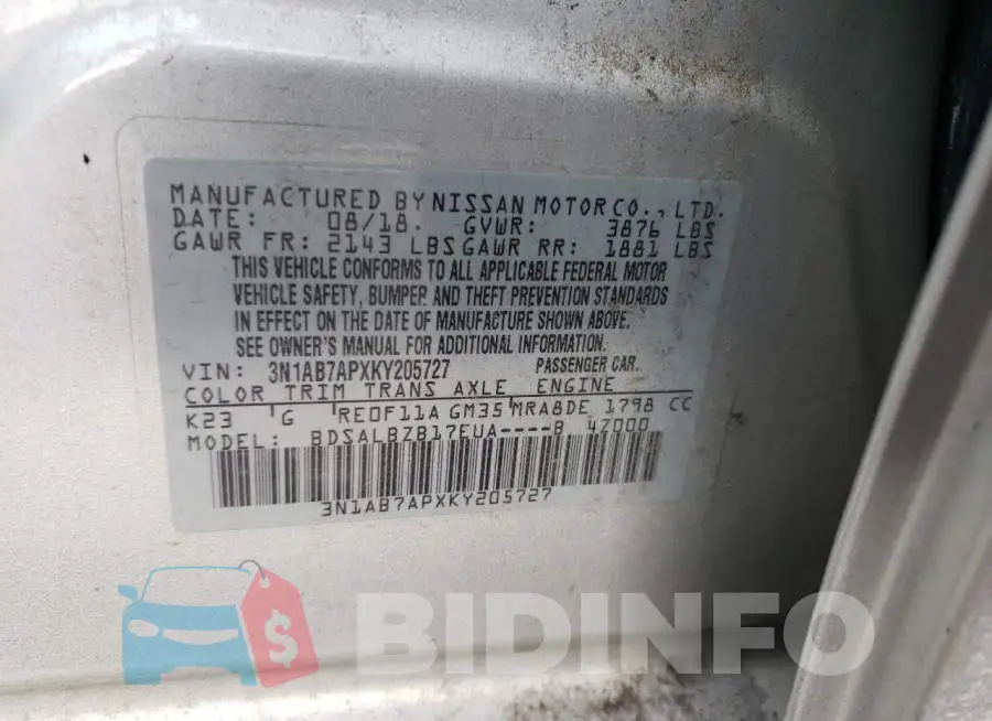 3N1AB7APXKY205727 Photo# 12