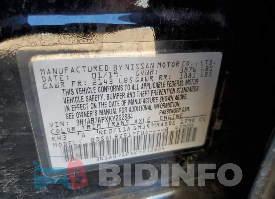 3N1AB7APXKY292884 Photo# 10