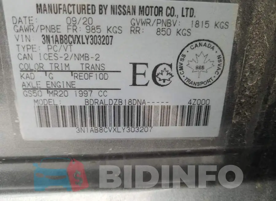 3N1AB8CVXLY303207 Photo# 12