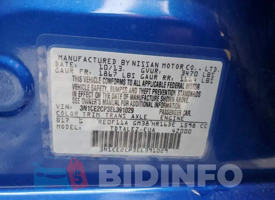 3N1CE2CP3EL391029 Photo# 13