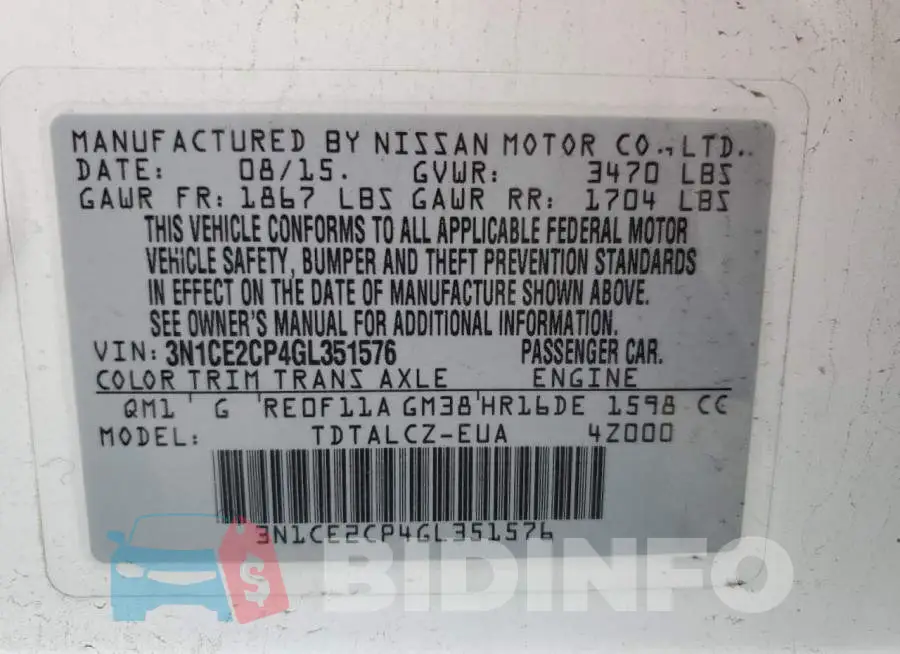 3N1CE2CP4GL351576 Photo# 12